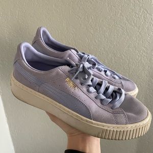 Puma Suede Platform Mono Satin Women's Shoes Lavender/Whisper/Gold